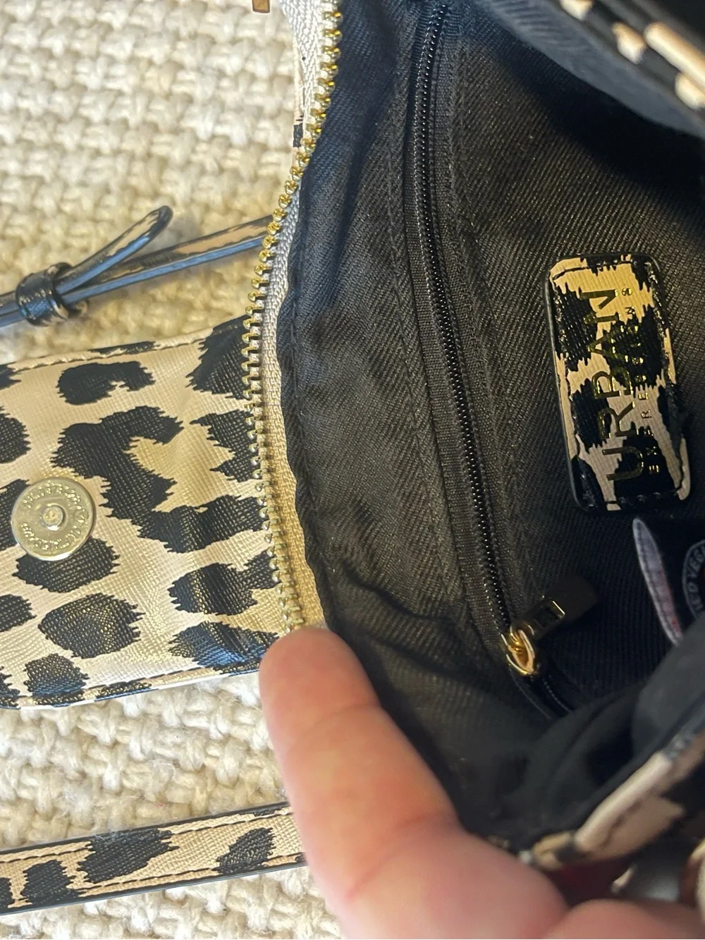 Leopard Print Crossbody Bag with Gold Accent in Black and Cream